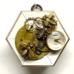 Modern Lacquered Frame with Napoleonic Bees on Watch Movement by Museum Bees