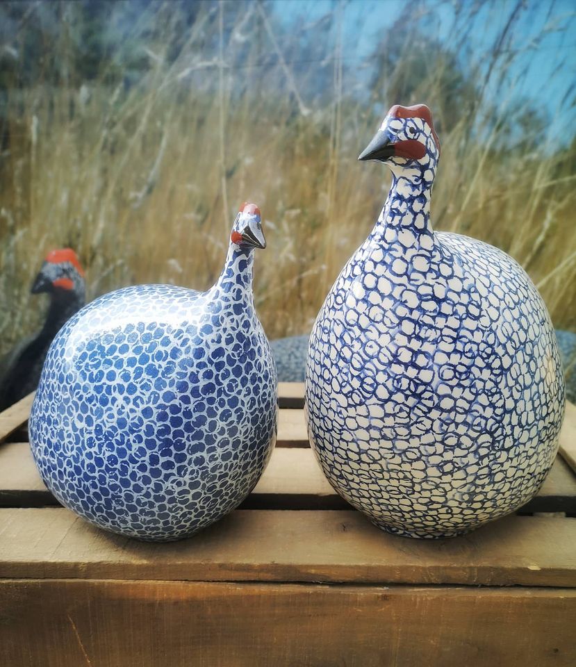 White Spotted Cobalt Guinea Fowl by Les Céramiques De Lussan
