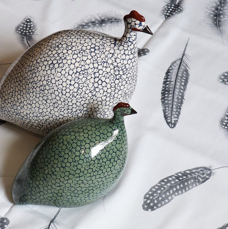 White Spotted Cobalt Guinea Fowl by Les Céramiques De Lussan