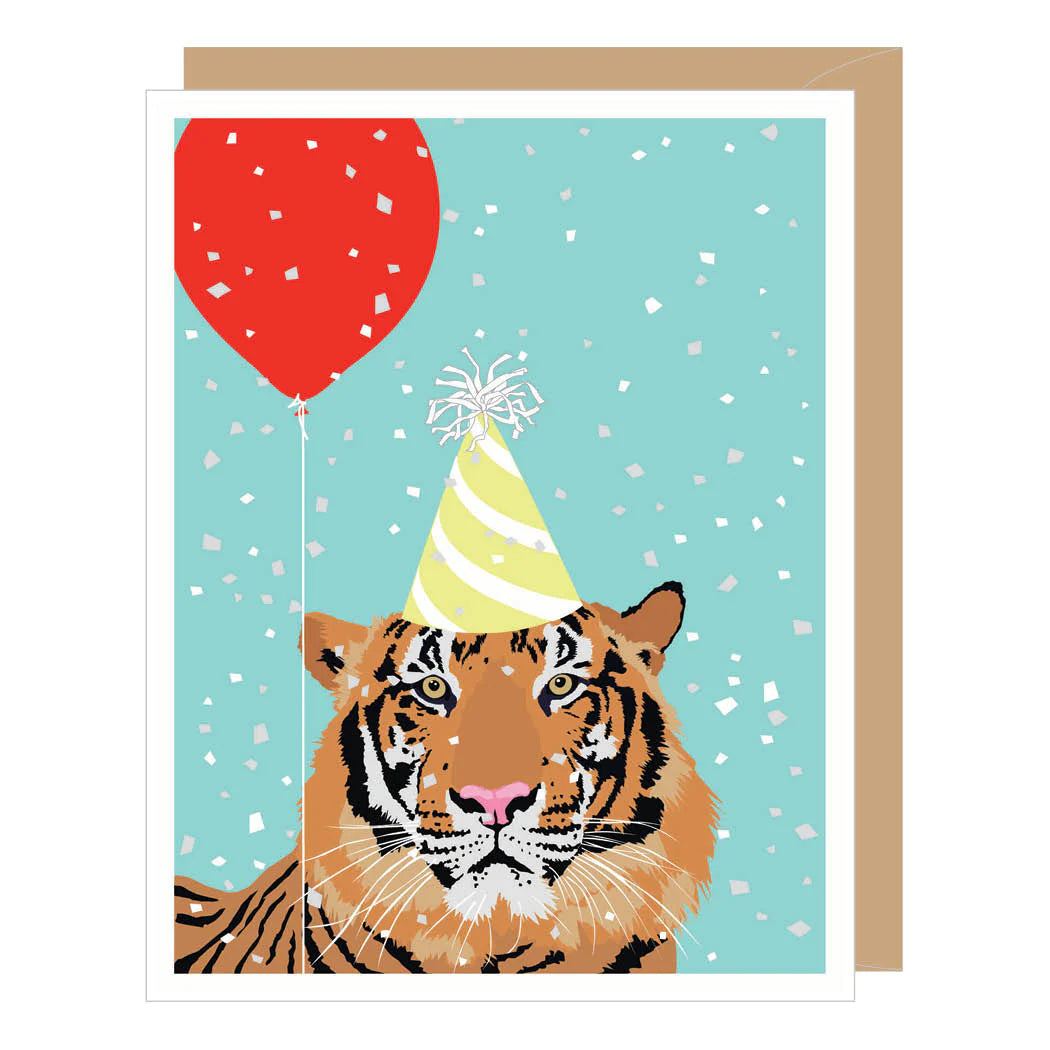 Tiger & Red Balloon Birthday Card