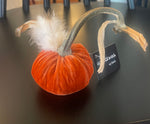 Load image into Gallery viewer, Hot Skwash Silk Velvet Pumpkins with Feather Plume (3 Inch)
