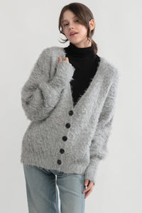 Grey Shaggy Faux Fur Cardigan