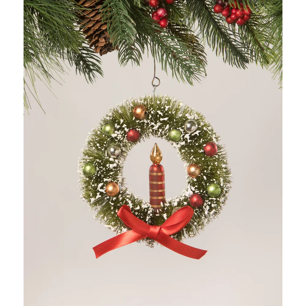 Bethany Lowe:Traditional Candle in Wreath Ornament