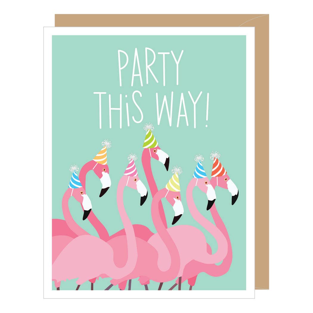 'Party this Way' Flamingos Birthday Card