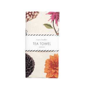 In Bloom Multi Dahlia Linen Tea Towel By Laura Stoddart
