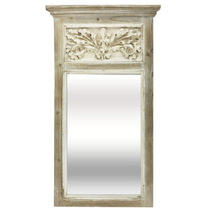 Carved Wood Mirror in Distressed White